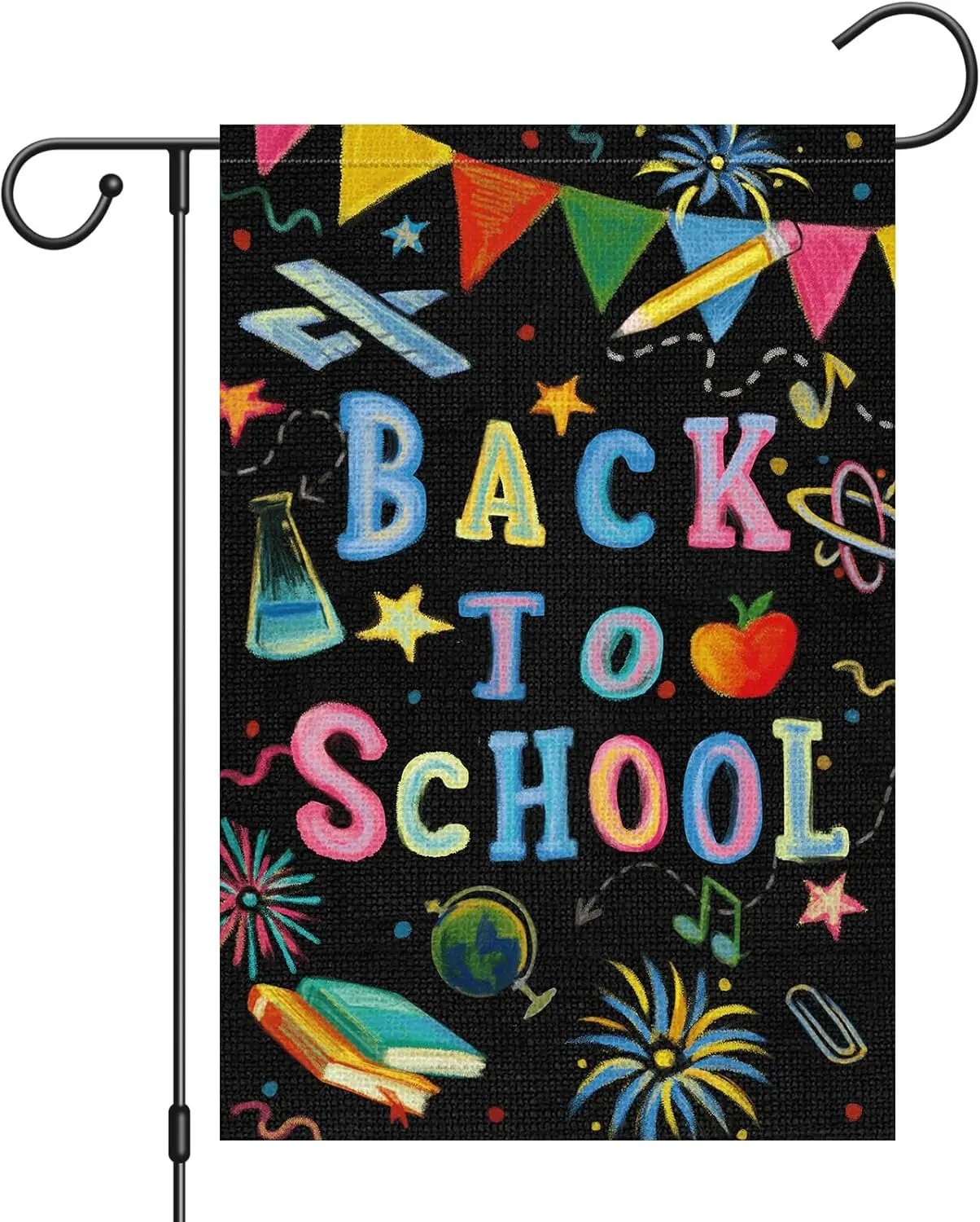 Back to School Garden Flag 12x18 Inch Double Sided Burlap, Fireworks Yard Flag Decorative School Days Pencil Crayon Suppli