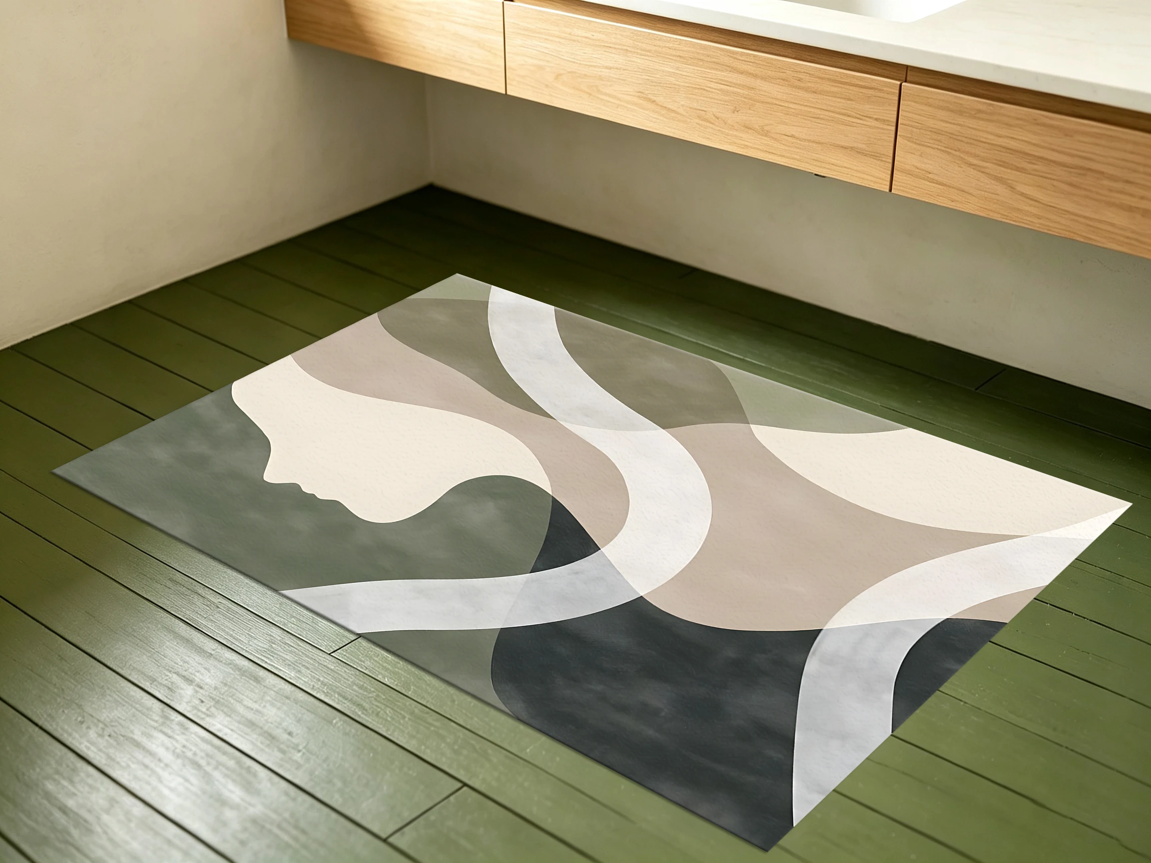 2D Large Carpet Abstract Low Saturation Flow Line Color Block Wabi Sabi for Living Room Bedroom