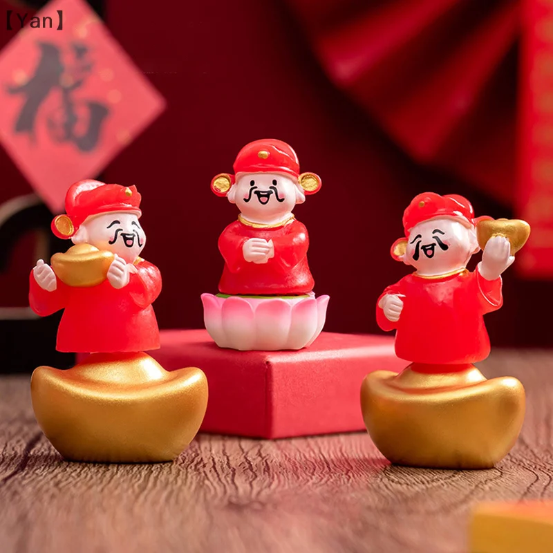 srpYan OtraYan Poh7Pcs/set New Year Luck Ornaments Cartoon Mini God Of Wealth Statue Figurki Micro Landscape Decoration Desktop Ornament