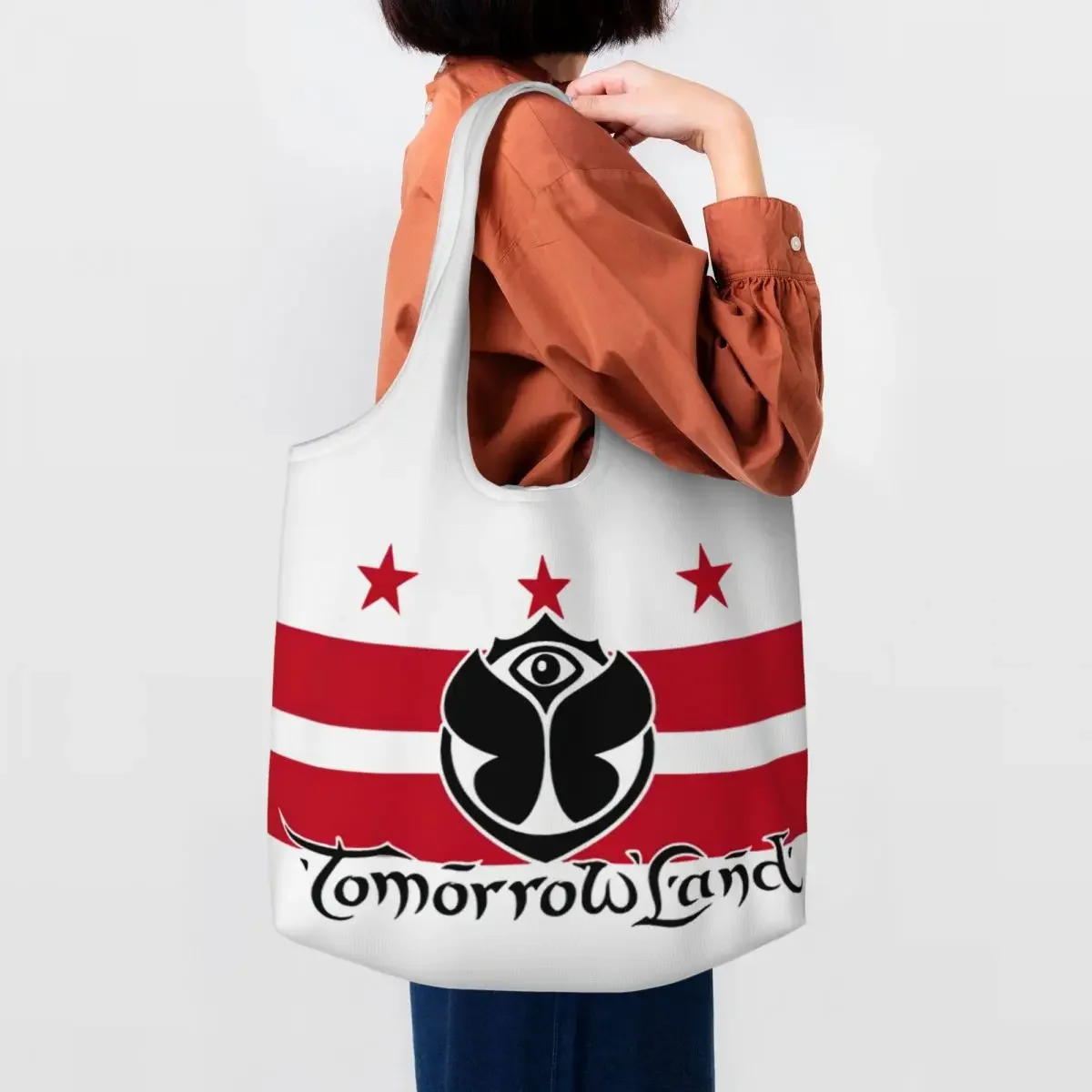 Recycling Tomorrowlands Washington Flag Shopping Bag Women Canvas Shoulder Tote Bag Portable Groceries Shopper Bags Handbags