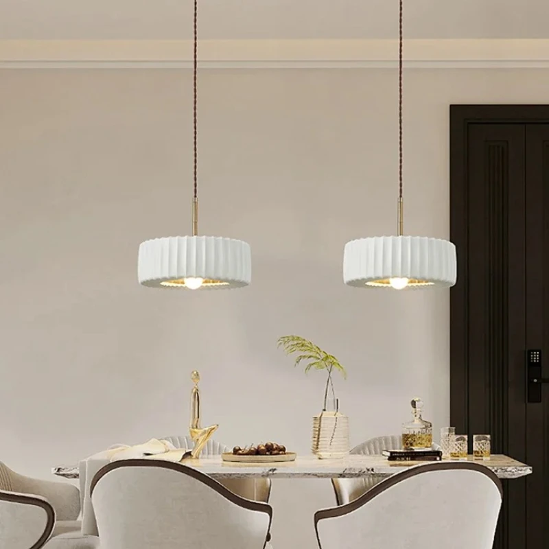 Nordic Minimalist White Rotundity/cylindrical Resin Ceiling Pendant Lights Living Room Bedroom Restaurant Kitchen Hanging Lamps