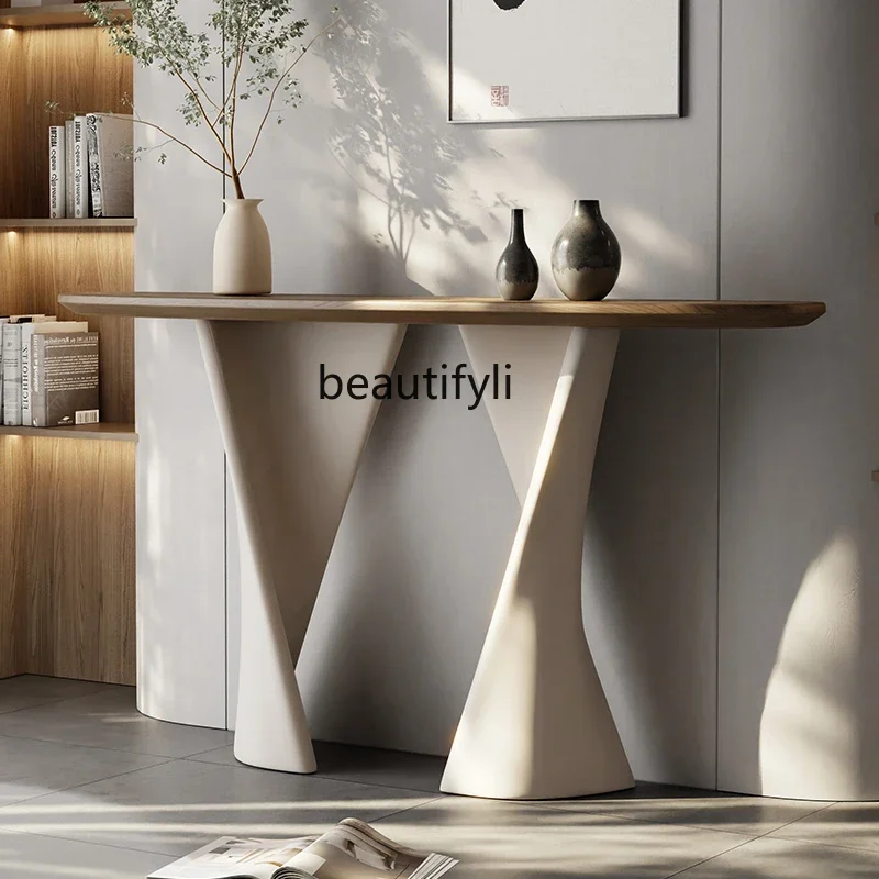 

Light Luxury High-End Rock Plate Entrance Cabinet Creative Art Solid Wood Decorative Cabinet for Living Room Italian Minimalist