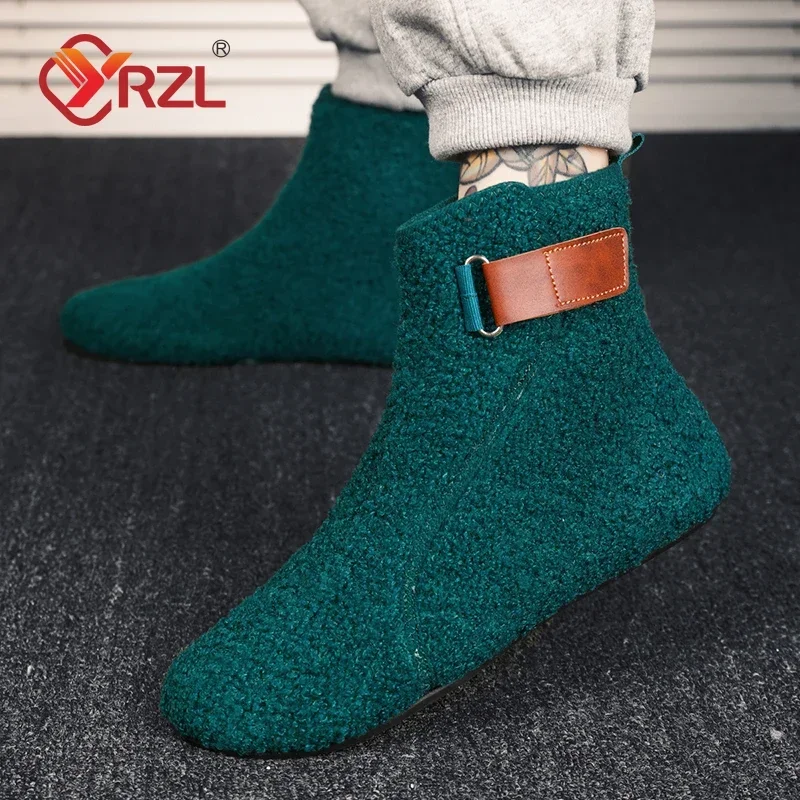 Yrzl sapatos de algodão de inverno homens botas de tornozelo quente deslizamento em chinelos leves homens de pelúcia mocassins de algodão interior sapatos quentes de inverno