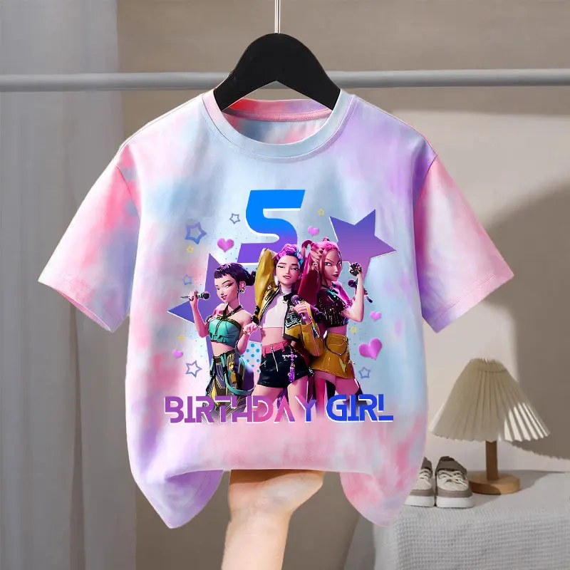 Kpop شيطان الصيادين التعادل صبغ تي شيرت للفتيات أنيمي الكرتون لطيف قصيرة الأكمام أفضل الأطفال الصيف موضة الحلو تي شيرت الهدايا