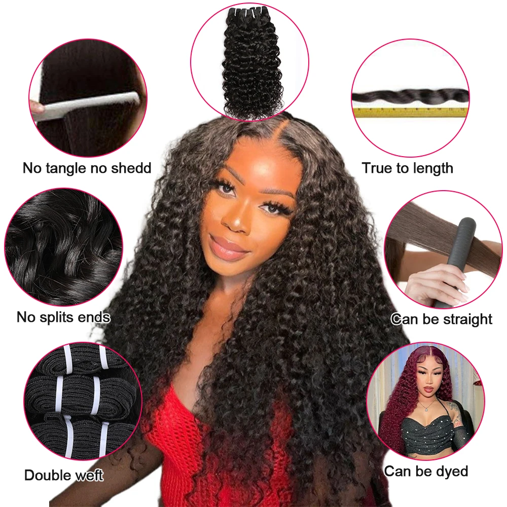 Megeen Peruvian Hair 20 30 Inch Water Wave Virgin 100% Human Hair Extensions 1/3/4 Hair Bundles Double Weft Weave Hair For Women