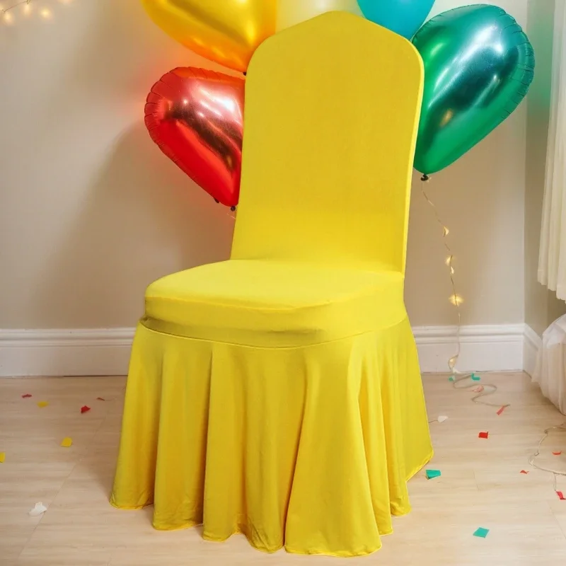 

Solid Color Wedding Chair Cover Party Decoration Spandex With Skirt Pleated Use Elastic Stretch Dining Luxury Birthday Banquet