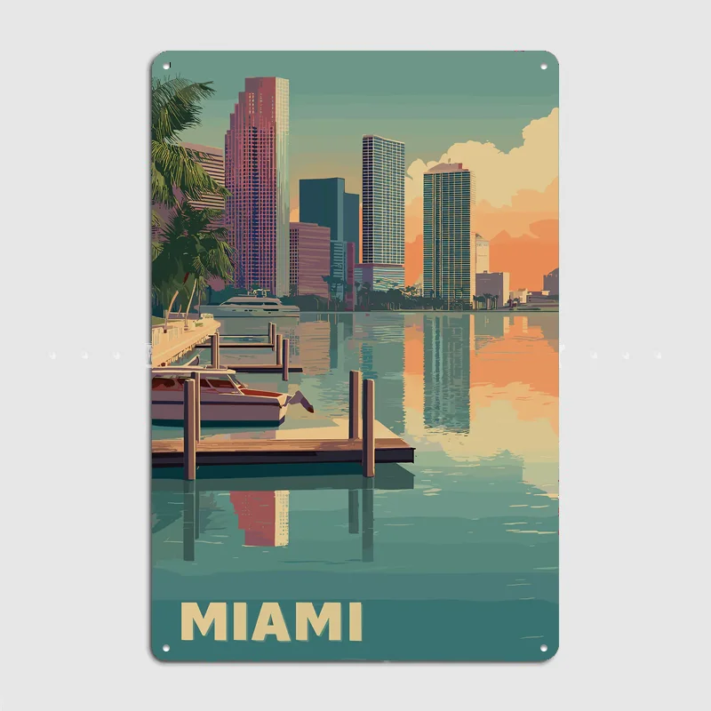 Miami City Scenery Poster Metal Sign Room Decor Life Wall Custom Bedroom Indoor Home Wall Decor Posters Room Decoration