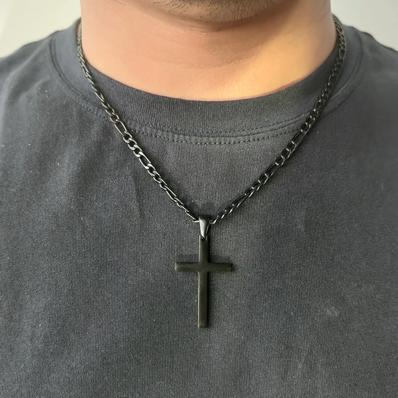 Cross Pendant Waterproof NK Necklaces for Men Women Basic Punk Stainless Steel Figaro Chain Fashion Jewelry Accessories Gift