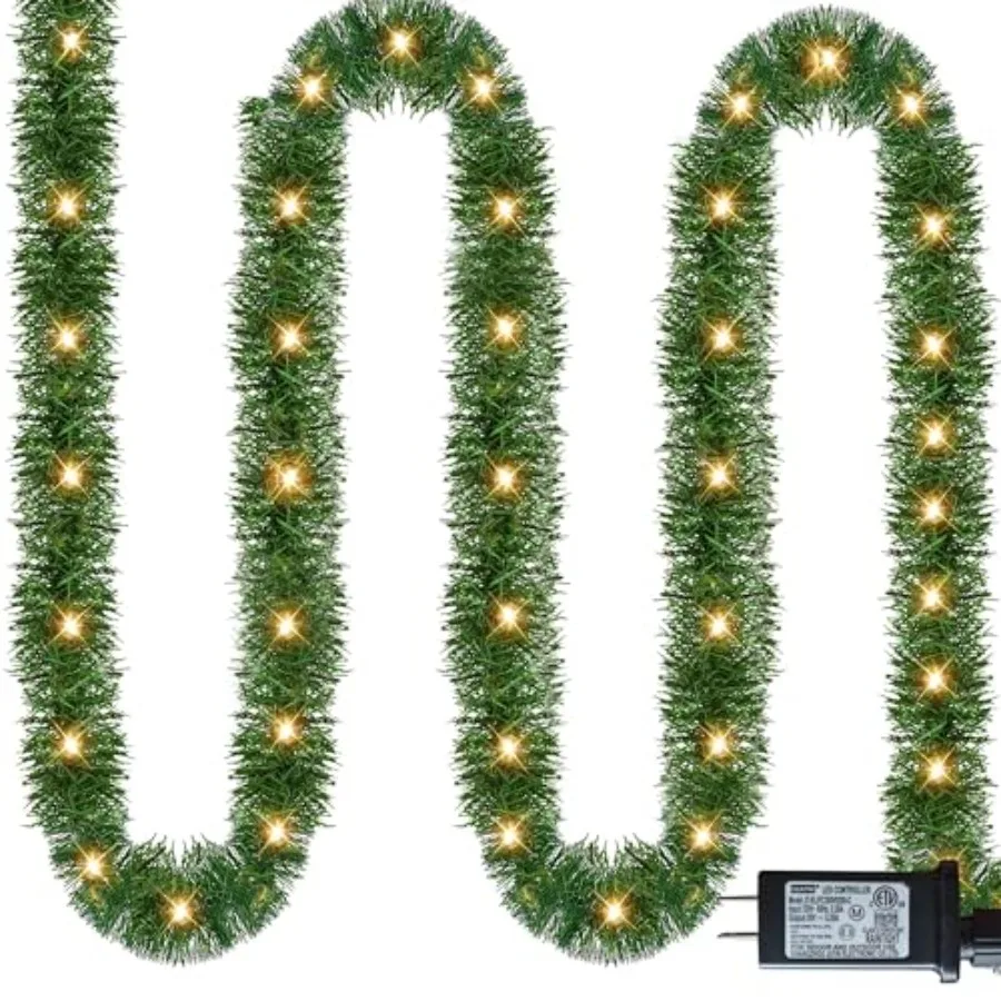 

50-футовая рождественская зеленая гирлянда с 150 предустановленными светодиодами, искусственная сосновая гирлянда для внутреннего и наружного использования, для ворот, дома, зимних праздников