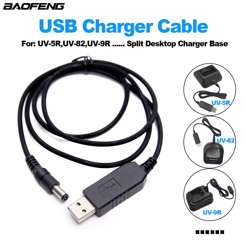 USB Charger Cable For Baofeng Walkie Talkie UV-5R UV-82 UV-9R UV-10R DR-1801 UV-S9 A58S X3Plus etc Split Desktop Charger Base