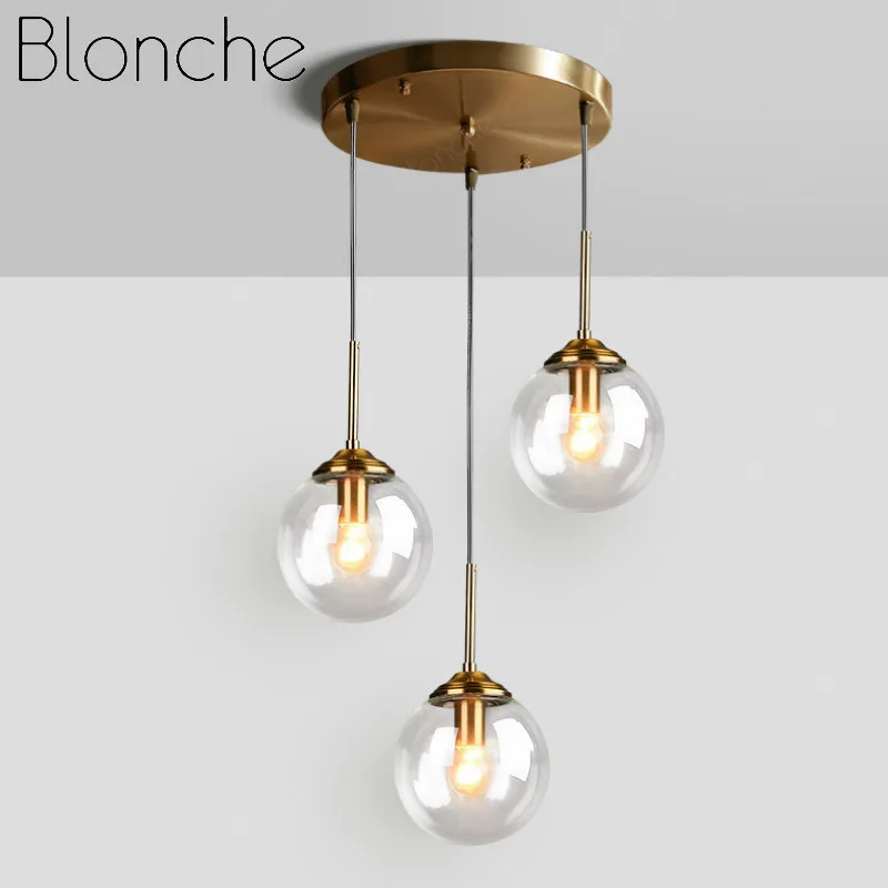 Noridic Led Pendant Lights Loft Hanging Lamp Gold Glass Light Fixtures for Living Room Bedroom Kitchen Luminaire Home Decor E14