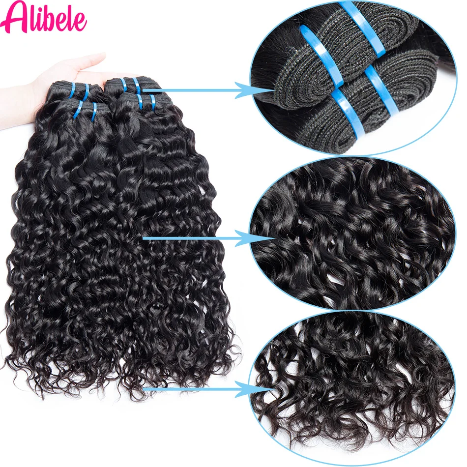 Alibele Hair 4x4/5x5 HD Lace Closure With Bundles Malaysia Water Wave Bundles With Closure Long Human Hair Bundles And Closure