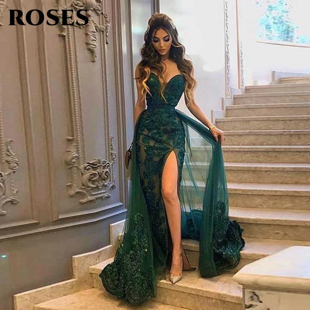 Sexy Side Split Maxi Prom Dresses Lace Embroidery Mermaid Robes De Soirée فساتين السهرة Prom Dresses 2023 Custom Luxury Gowns