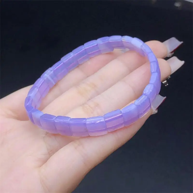 

7.5MM Natural Milky Purple Jade Quartz Bangle Handmade Stretch Rope Bracelet Luxury Jewelry Energy Healing Gift 1PCS