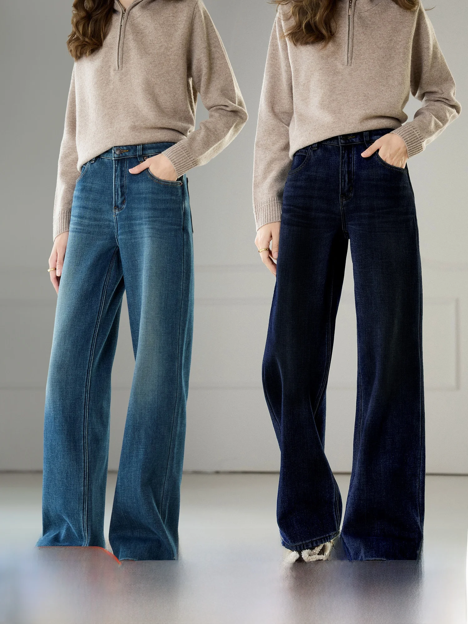 Klassieke rechte pijp Fce katoenen jeans met donsvoering, Philadelphia Cowboy-stijl, 3D-getailleerd, Brued Fini damesmode lente