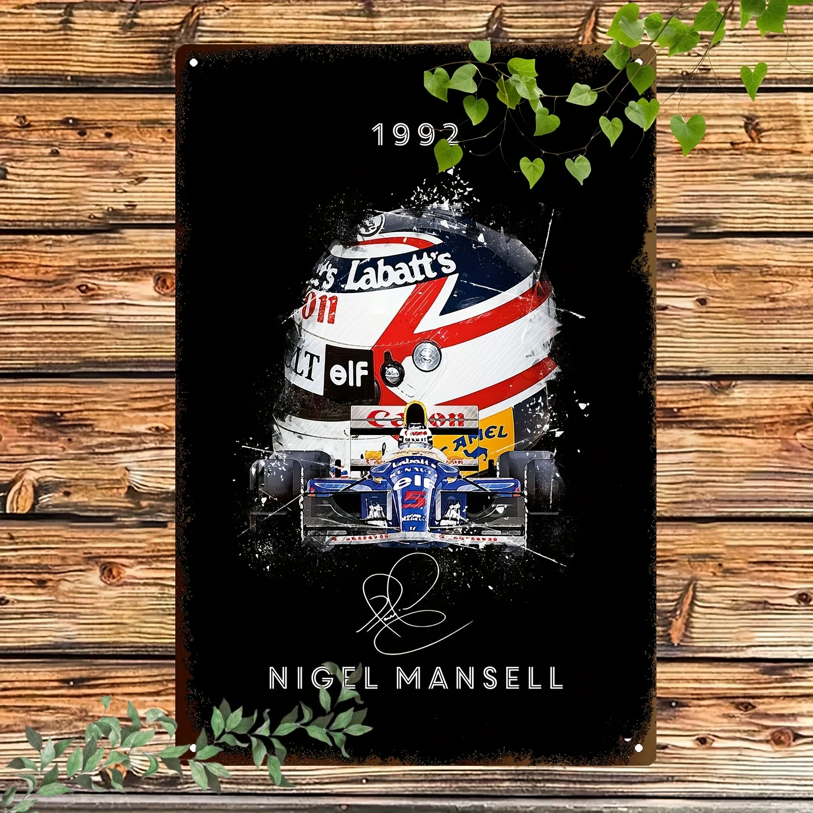 Letrero de metal Nigel Mansell Racing / - Arte de pared de hierro resistente al agua con vintage 1992 Labatts Tabaco americano británico William