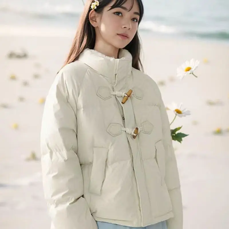 Veste courte en coton épais et ample pour femme, col montant, nouvelle collection hiver 2025