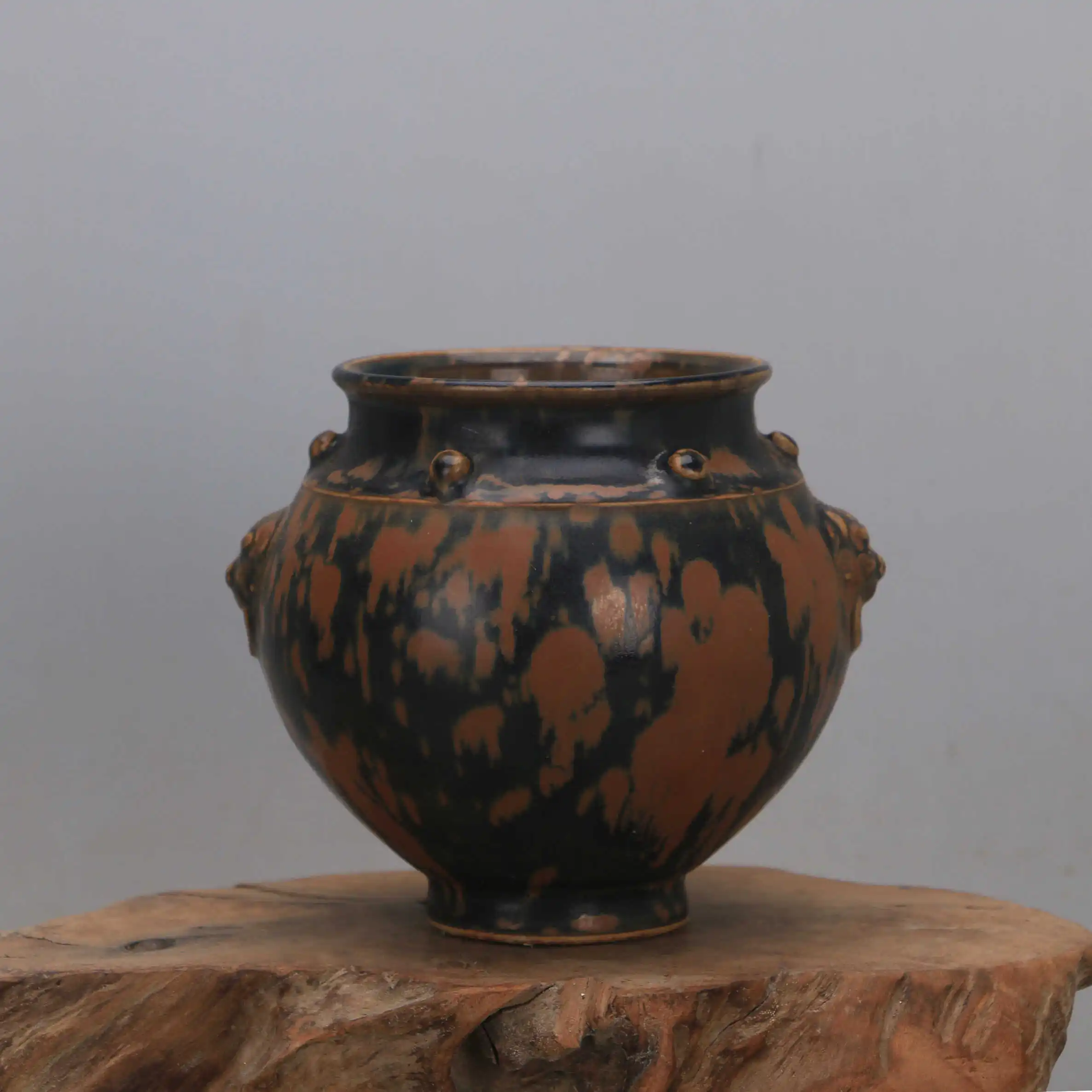 Chinese Vintage Black Glaze Double Animal Head Brush Washer Incense Burner Jian Ware Rust Nail Home Decor