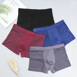 Calzoncillos de bambú para Hombre, Boxershorts de malla de verano para Hombre, bragas sexis suaves con agujeros para Hombre, calzoncillos Boxer para Hombre