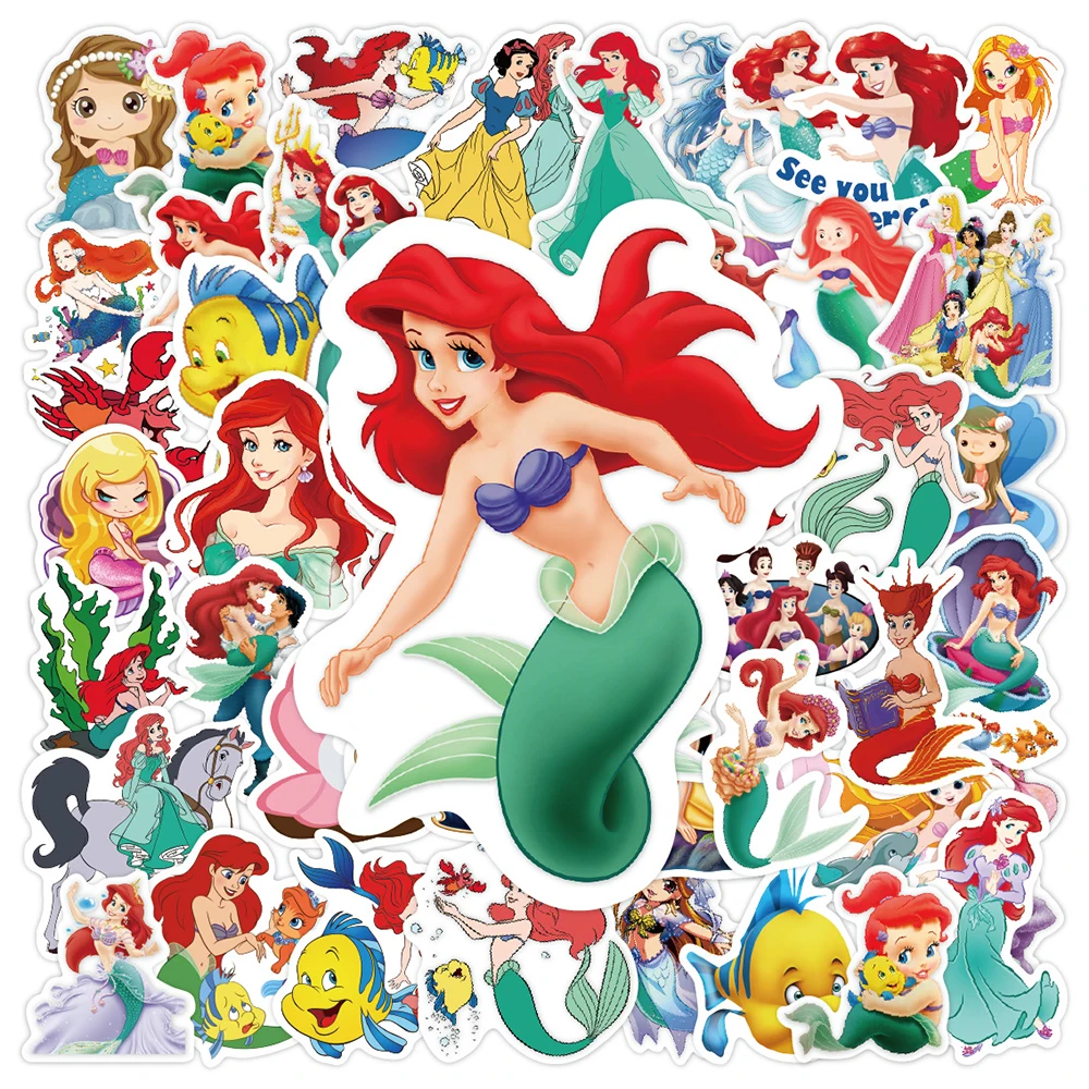 Pegatinas de dibujos animados de Disney para niños, calcomanías de dibujos animados de La Sirenita, princesa Ariel, para ordenador portátil, teléfono, equipaje, grafiti, 10/30/50 piezas