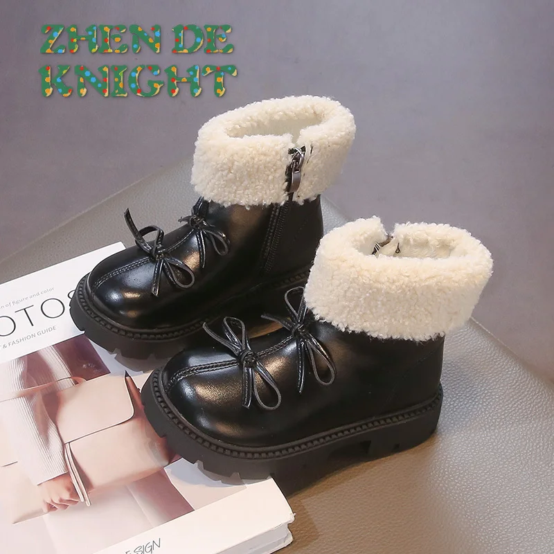 6-18y Korean Style Winter Soft-soled Anti-slippery Fashion Boots Girls Fashion Boots for Girls Thick Warm Faux Fur Snow Boots