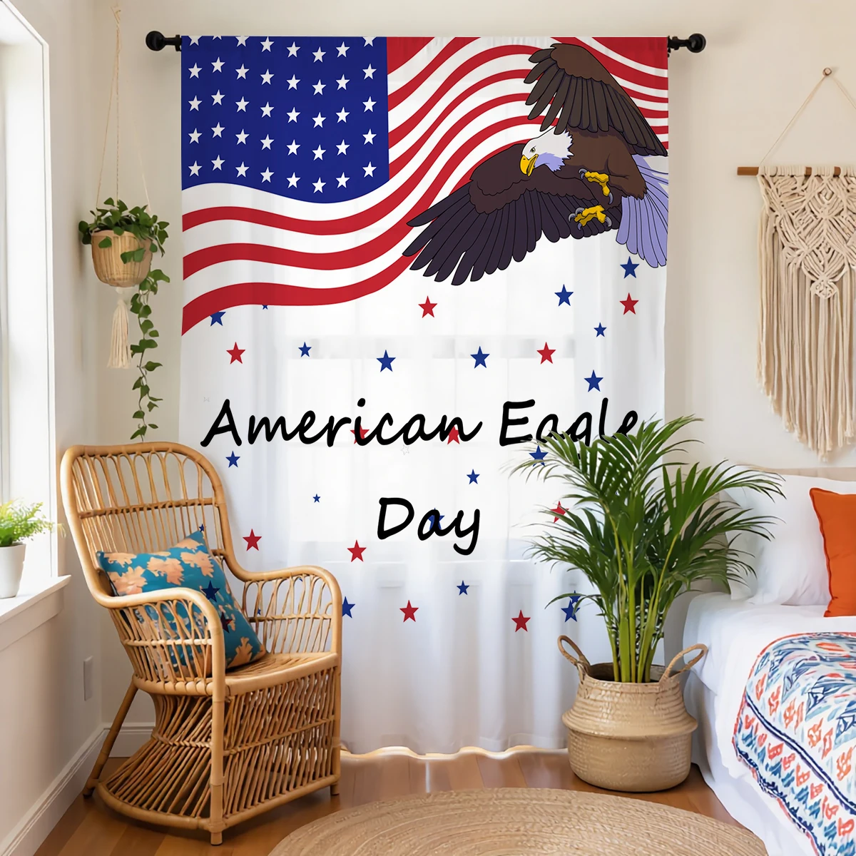 Gradient Sheer Curtain, Good Quality Light Reducing Privacy Voile for Living/Bedroom/Kids Roocm,Independence Day Gift view 3