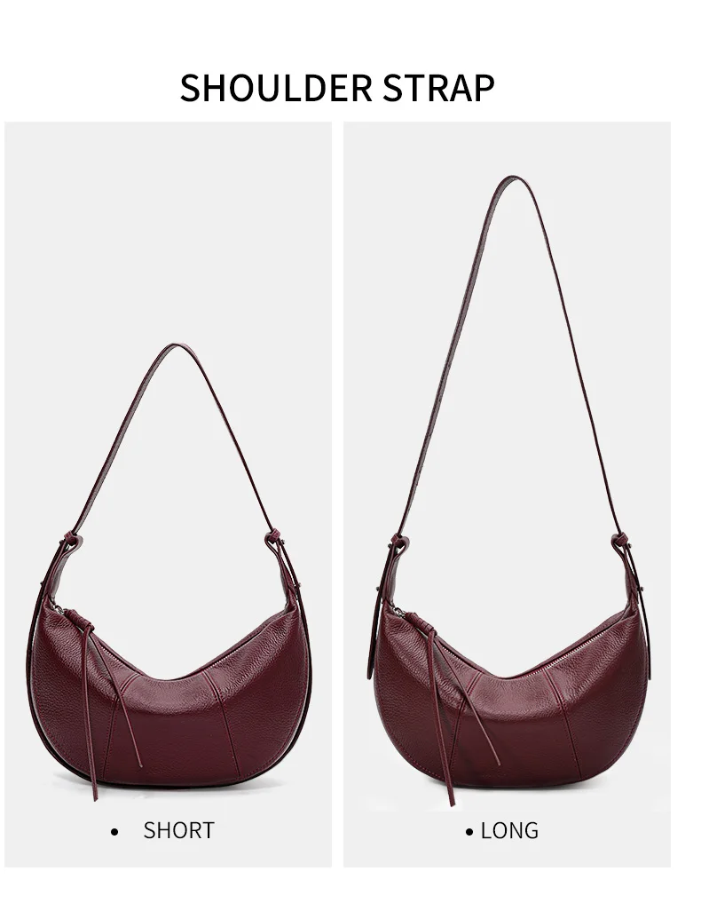 Aidrani Echtleder Halbmond-Unterarmtasche, Minimalistischer High-End-Stil, Vielseitige Rindsleder-Umhängetasche für den Alltag – Detail 5