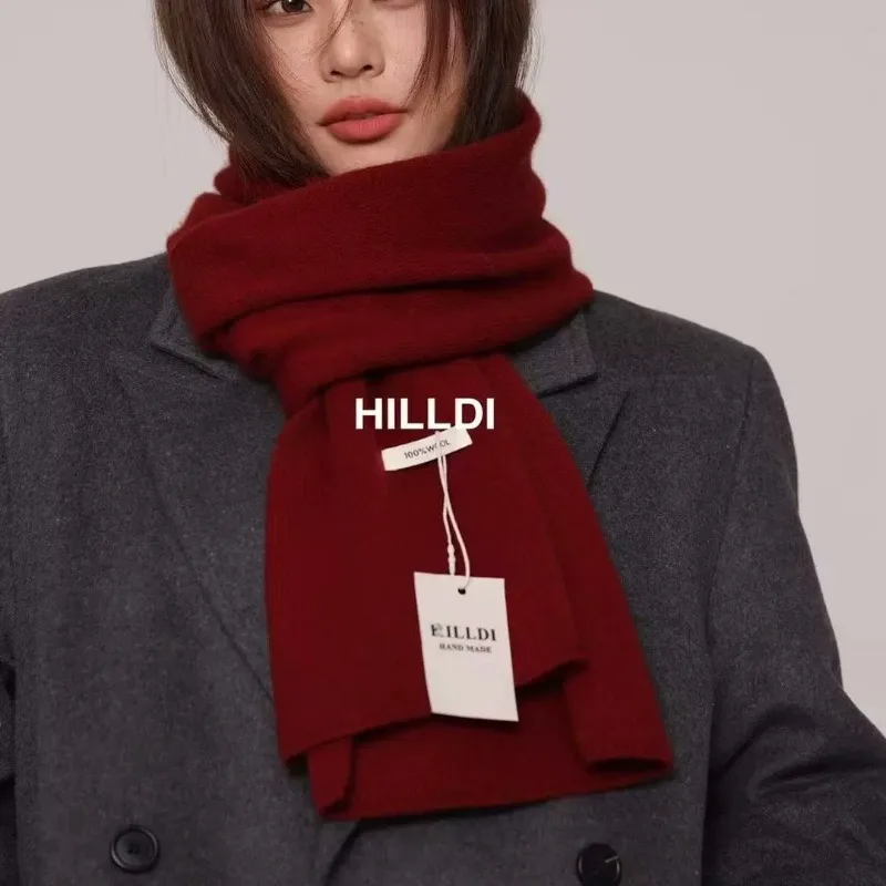 

Шарф из 100% австралийской цельношерсти, новый зимний корейский вариант для мальчиков и девочек, универсальный теплый однотонный вязаный шарф