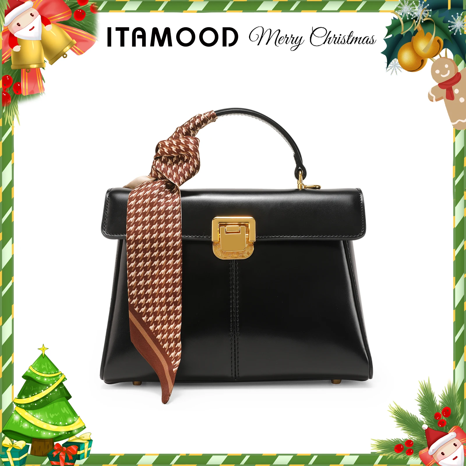 ITAMOOD Genuine Leather Handbag for Women Luxury Designer Branded Crossbody Office Lady Bag Fashionable Versatile Scarf Decor