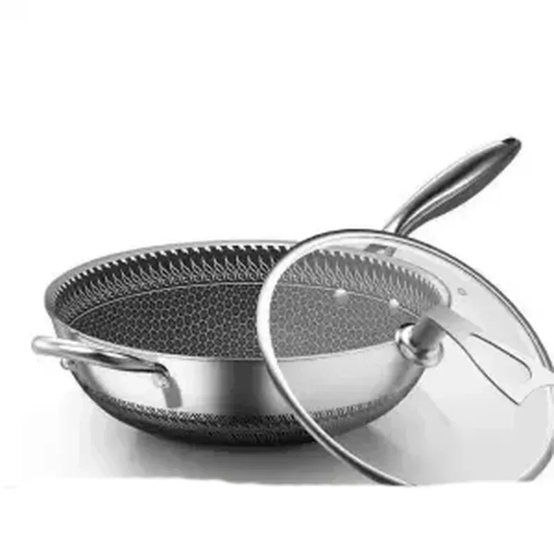 

316 Double-sided Screen Stainless Steel Frying Pan Non-stick Pan Uncoated Household Flat-bottomed Cooking Pot Induction Cooker