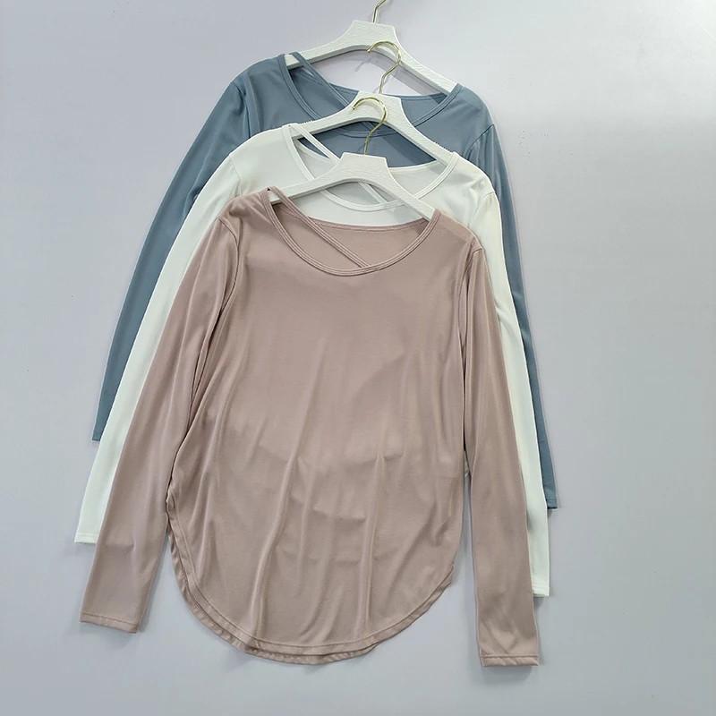 Sport-Top für Damen, lockeres Laufshirt, schnelltrocknend, großes, lässiges, atmungsaktives, schweißableitendes Yoga-Outfit, Langarmshirt – Detail 1