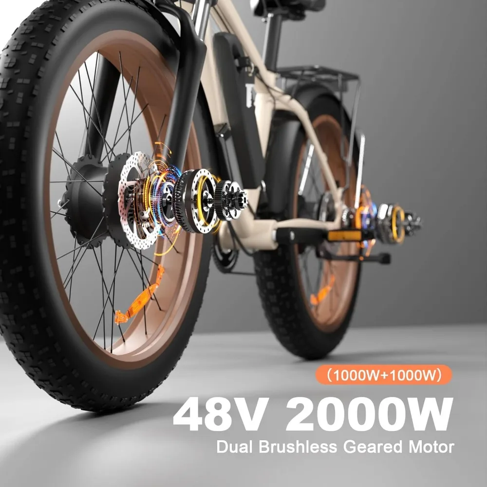 Electric Bike for Adults, 2000W 26” Fat Tire Electric Bike, 35MPH AWD Dual Motor Electric Bicycles, 48V 22.4AH Battery Bicycle