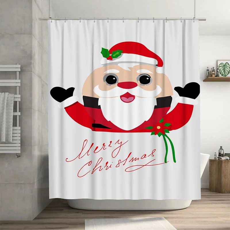 

Tuniu Charming Christmas Santa Claus Bathroom Shower Curtain Festive Holiday Decor Fun Cute Xmas Home Decor Waterproof Fabric Pa
