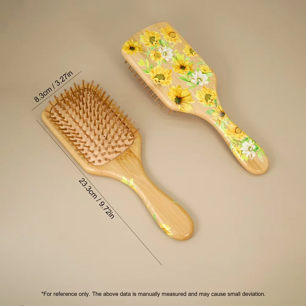 Sonnenblumen-Bambus-Luftkissen-Haarbürste – Massagekamm aus natürlichem Holz für die Haarpflege, antistatisches Entwirrungs-Styling-Geschenk – Detail 5