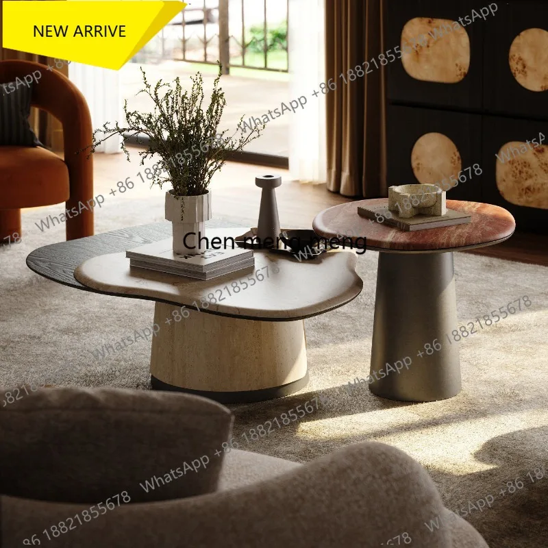 

A178 Retro style natural marble coffee table living room size coffee table combination
