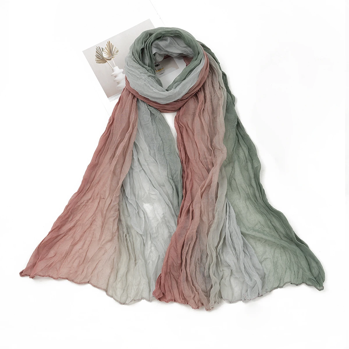 Gradual pleated silk scarf soft temperament long cotton linen feel scarf shawl woman