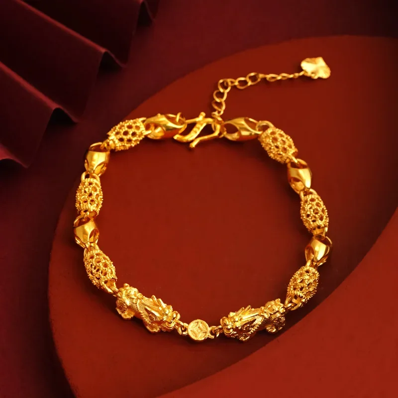 

Luxury 24K 9999 Pure Gold real gold Linglong Pixiu Bracelet Men's and Women's Hollow Bracelet