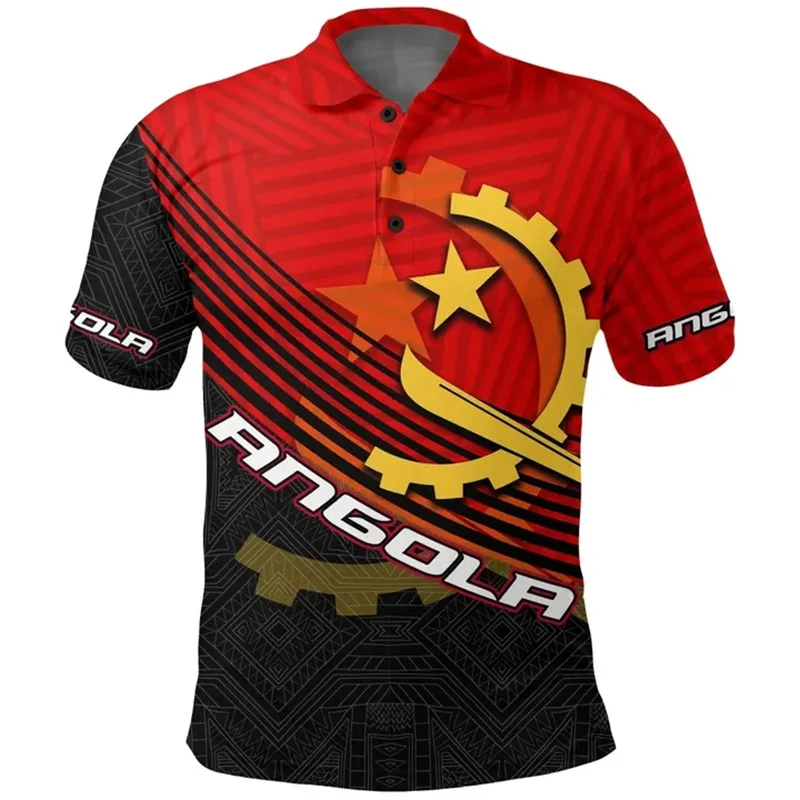 Angola Flag Map Graphic Polo Shirts Men National Emblem 3D Printed Tees Summer Patriotic Kids Short Sleeves Lapel Loose Tops