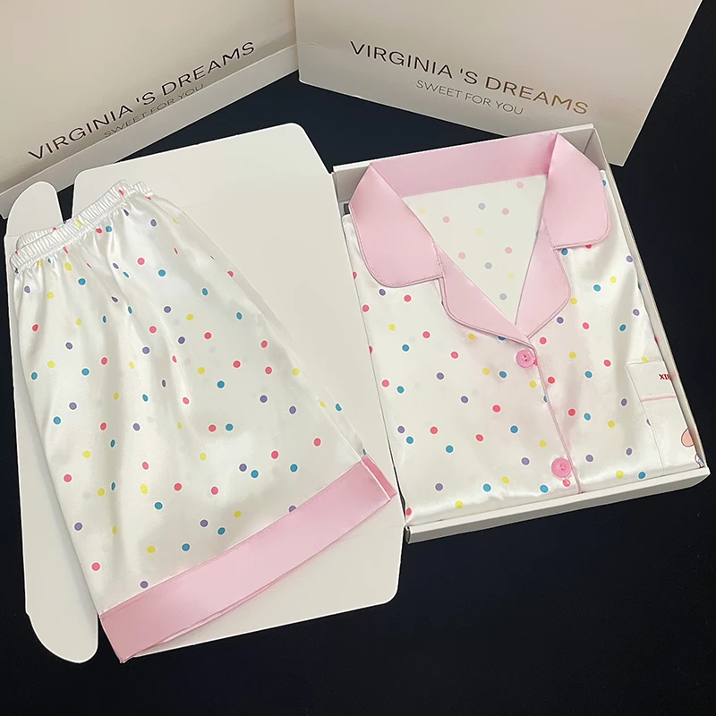 Sweet Y2k Coloful Dot Print Harajuku Women\'s Pajamas Korean & Japan Simple Streetwear Nightwear 2024 New Summer Home Sleepwear