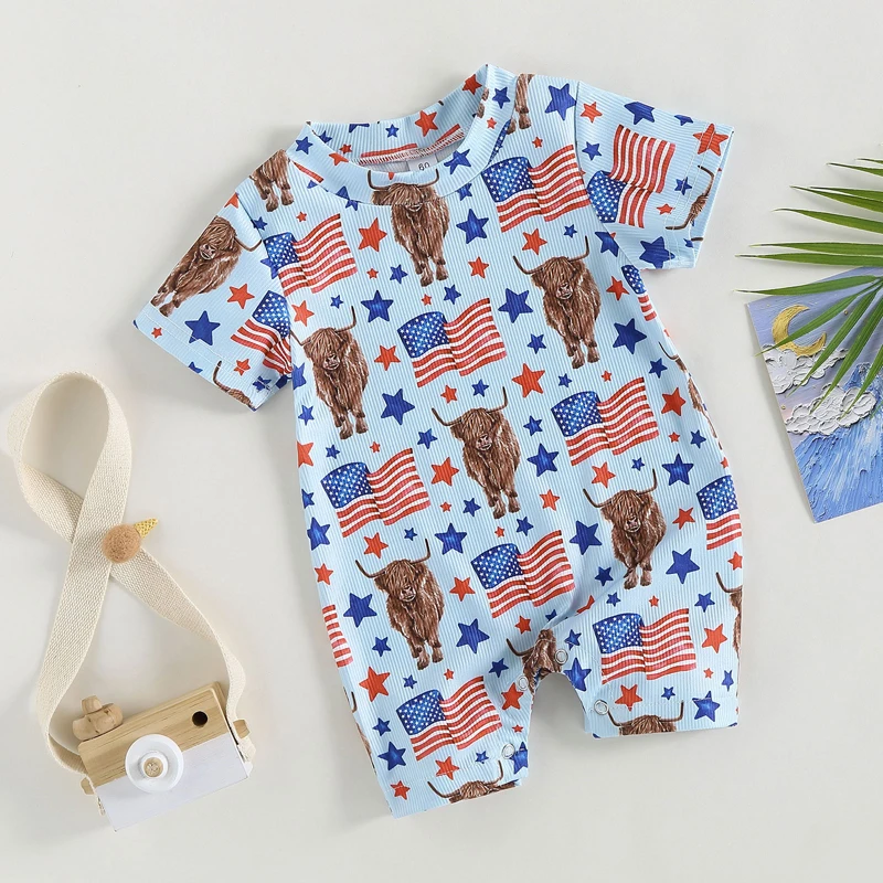 

Toddler Girl Boy Romper Cute Sleeveless Round Neck Animal Floral Rainbow Dinosaur Print Jumpsuit for Summer