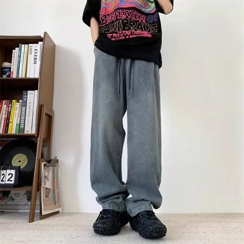 

Loose Straight Leg Jeans Men's Casual Star Pattern Wide Leg Autumn Winter New Sle 300 Pou Korean Version Large Size