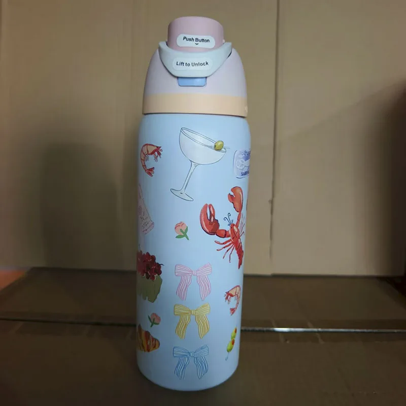 

Изолированная чашка из нержавеющей стали 304, забавная бутылка для воды в стиле граффити, 32 унции, изолированная космическая чашка большой емкости, дорожная кружка, спортивная бутылка для воды