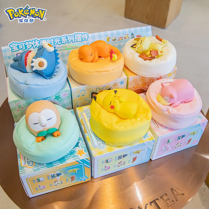 Pokemon Figure Set 6 Styles Pikachu Meowth Charmander Rowlet Sleep Starry Dream Series Action Model Toy Gift for Kids