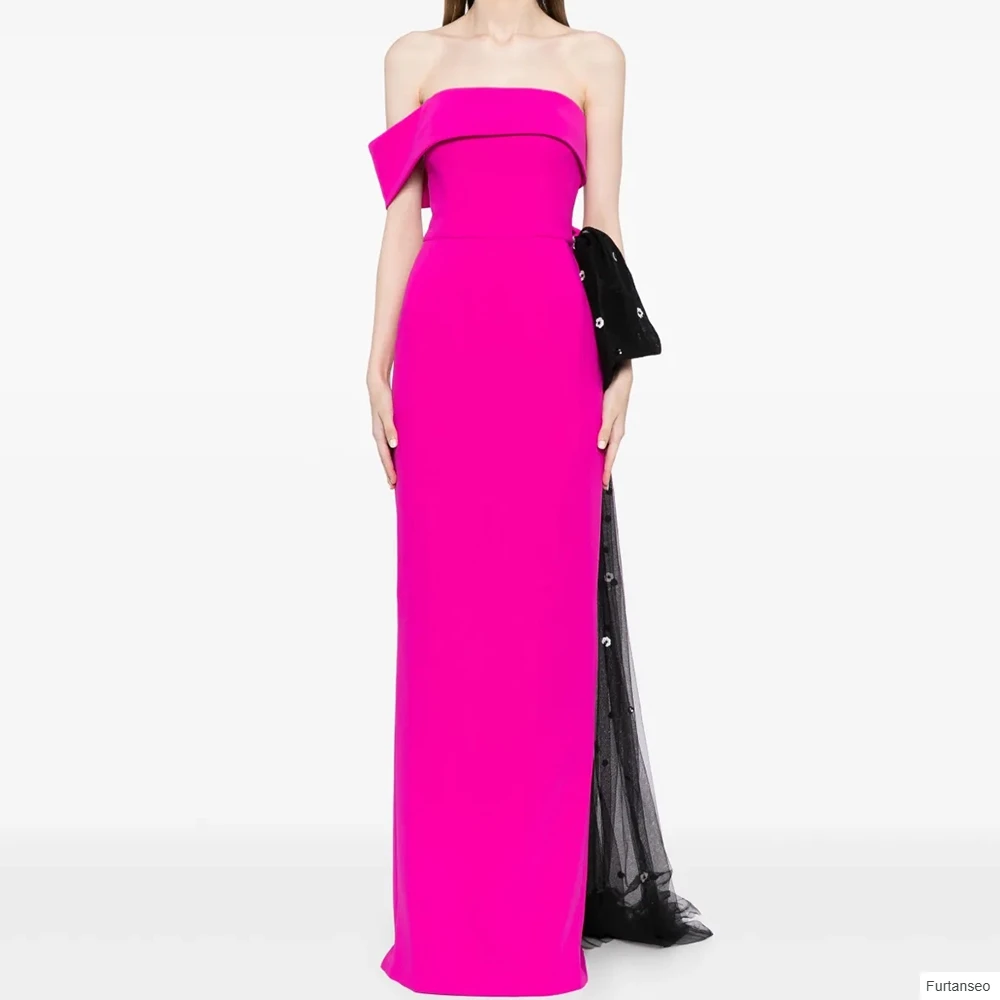 

Straight Women's Evening Dresses Floor-length Off The Shoulder Sleeveless Prom Gown Fashion Bow Flowers Draped Customized Gowns