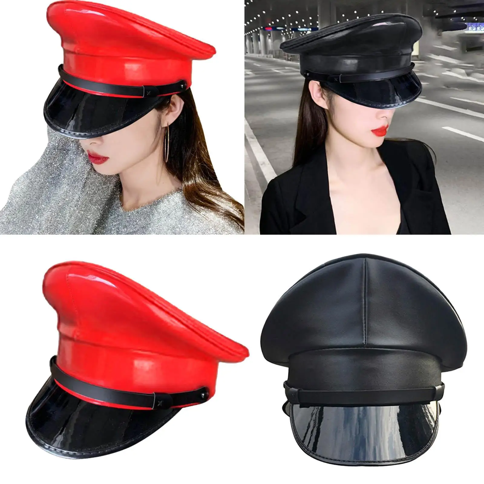 Cosplay Hat in PU Leather for Halloween and Nightclub Events Women PU Leather Captain Hat Prom Performance