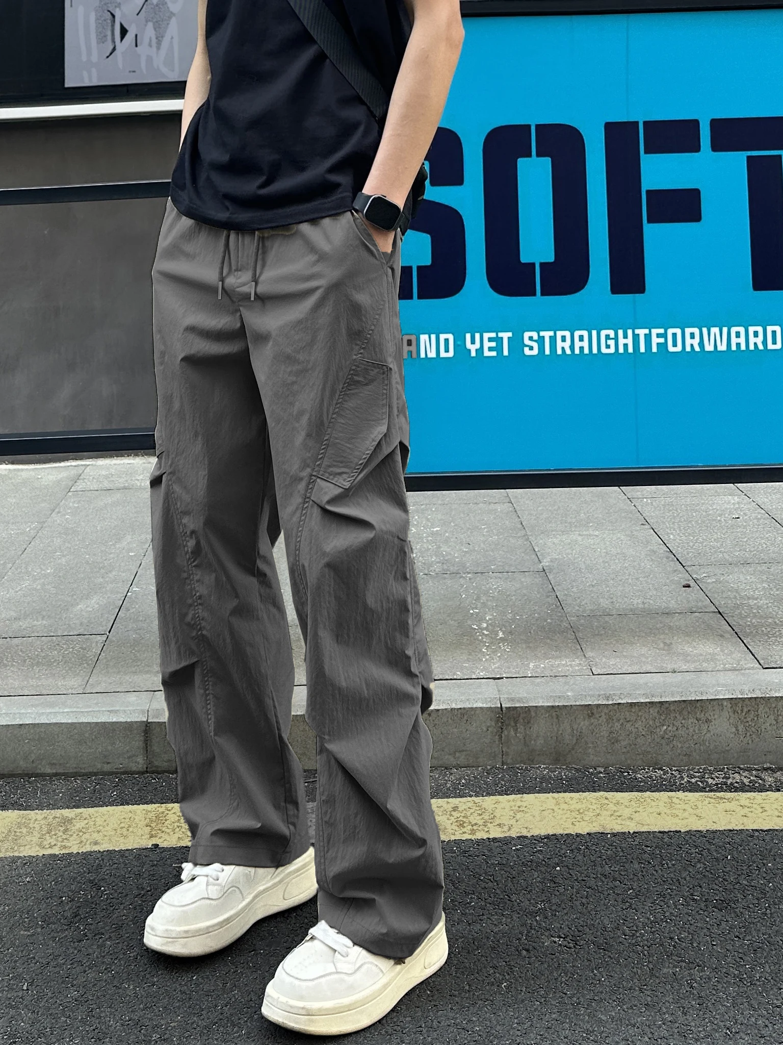 Summer and Autumn Thin Loose Outdoor Pleated Trend Straight Casual Workwear Quick Drying Pants for Men and Women
