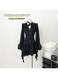 Women's Black Skirt Sets Suit Vintage Long Sleeve Shirt and A-Line Mini Skirts Y2k 90s Elegant Two Piece Suit 2000s Clothes 2024