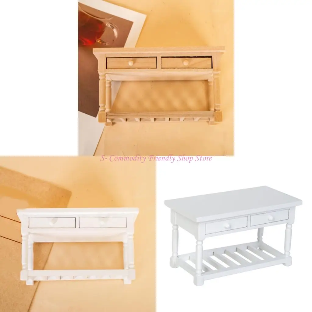 

85AE Miniature Dollhouses Dining Table with Openable Drawer for Craft Model Project