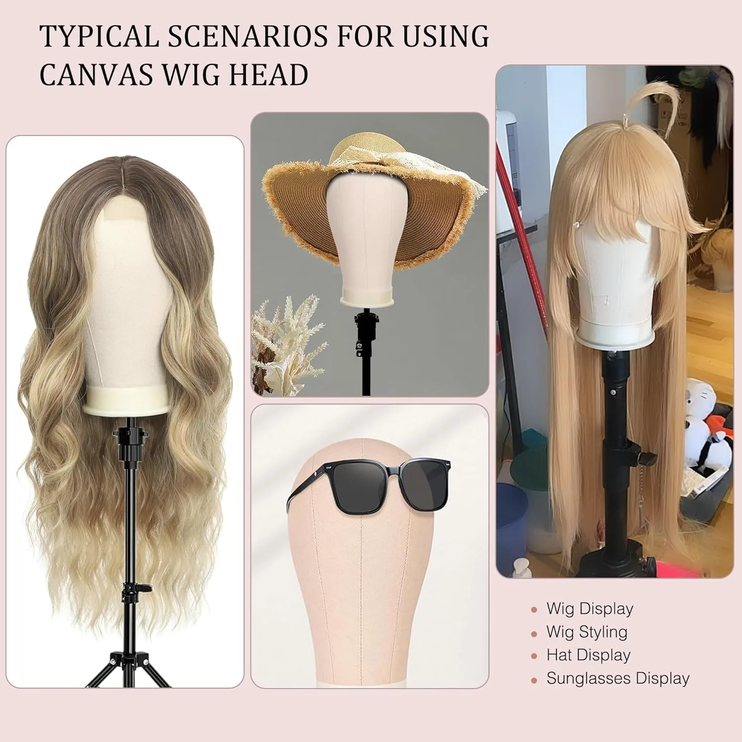 Gran oferta cabeza de peluca cabeza de maniquí con soporte para peluca Clips pines rectos para principiantes y profesionales estilismo peluquería