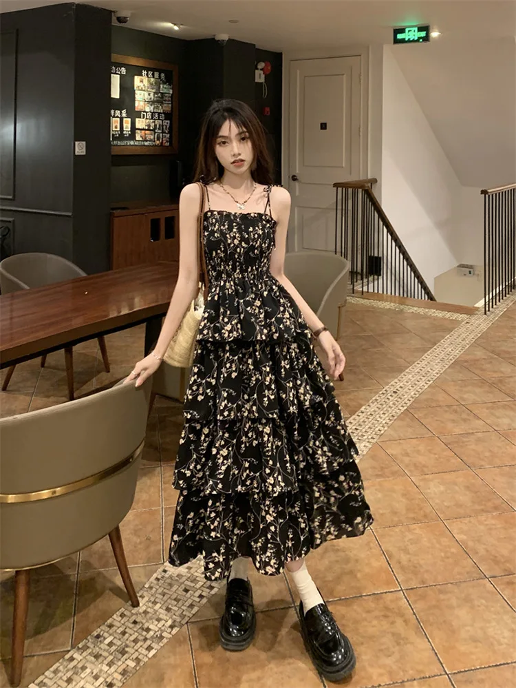 Summer Women Floral Sleeveless Backless Sexy Dresses 2024 Korean Fashion Daily Cozy Streetwear Schoolgirls Prom Dress Vestidos